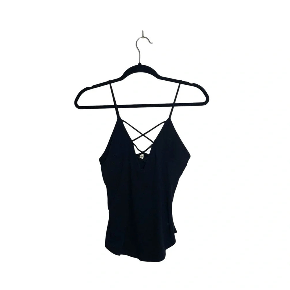 Express One Eleven Black Plunge Strappy Front Cami Tank Top Small Women’s